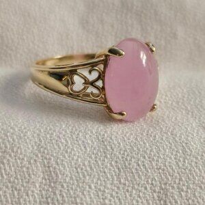 Elegant Pink Jade Ring in 14K Gold setting